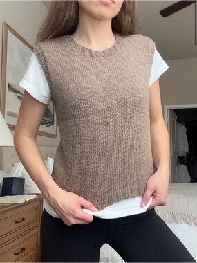 Handknit Sleeveless Sweater Slip-over Vest in Light Brown 65% Wool 35% Alpaca
